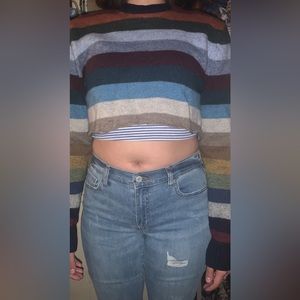 Long sleeve warm sweater with thick stripes (selling the undershirt & jeans too)